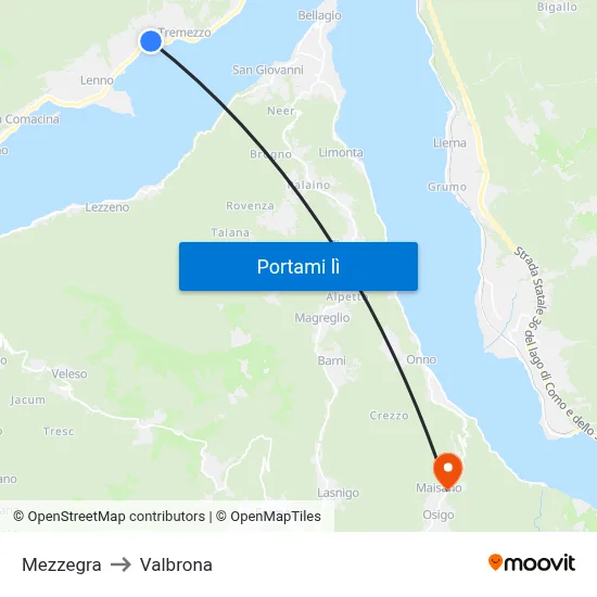 Mezzegra to Valbrona map