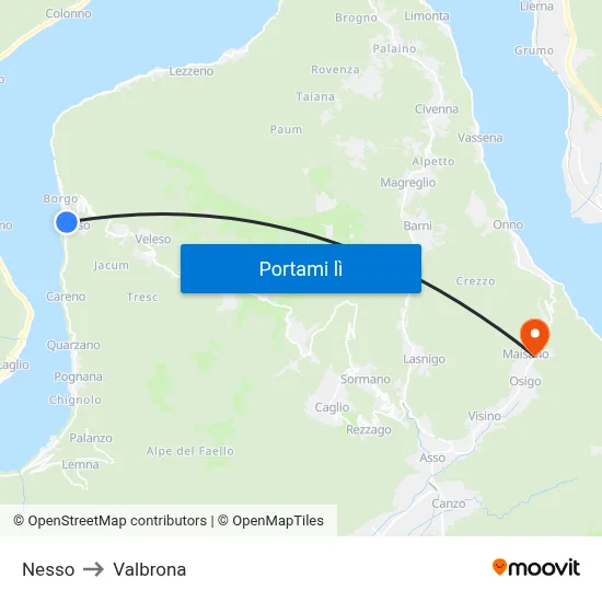 Nesso to Valbrona map