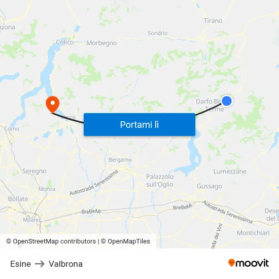 Esine to Valbrona map