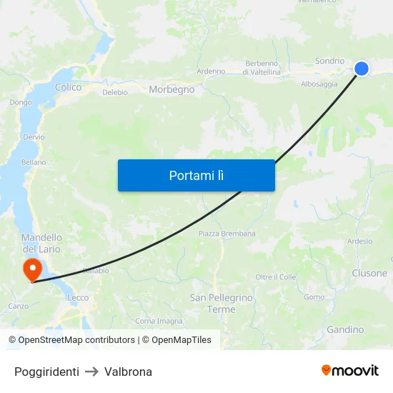Poggiridenti to Valbrona map