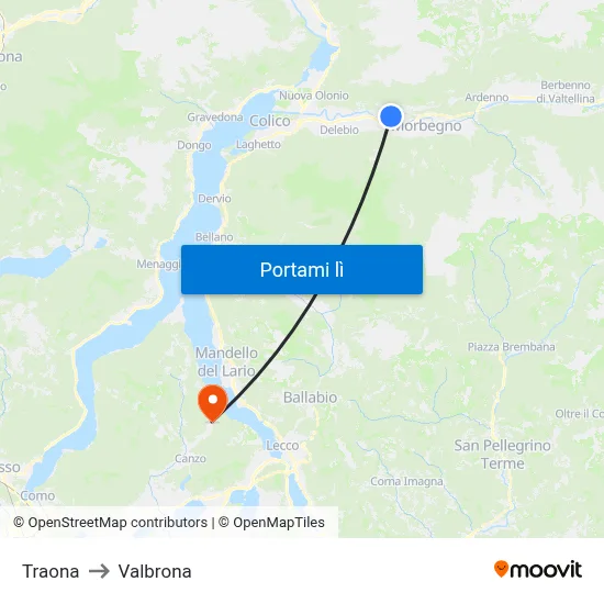 Traona to Valbrona map