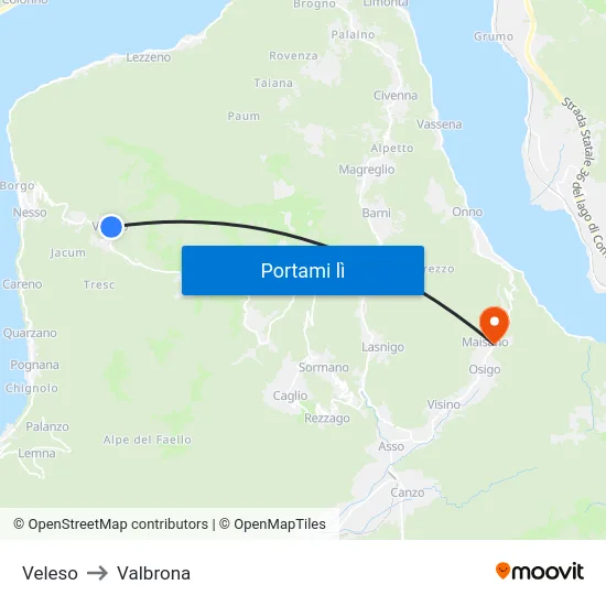 Veleso to Valbrona map