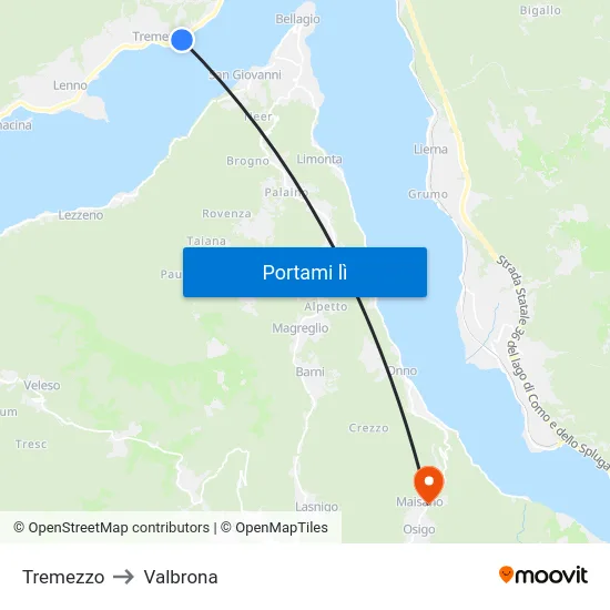 Tremezzo to Valbrona map