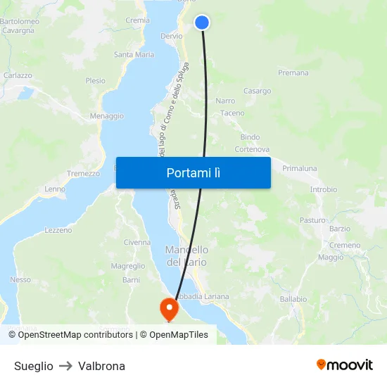 Sueglio to Valbrona map