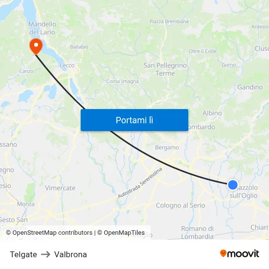 Telgate to Valbrona map