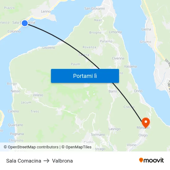 Sala Comacina to Valbrona map
