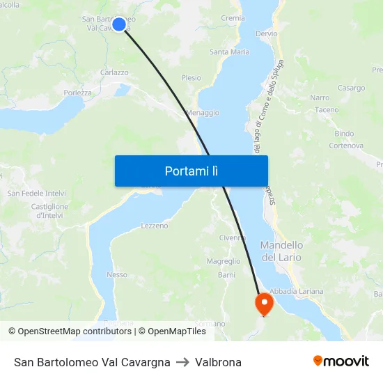 San Bartolomeo Val Cavargna to Valbrona map