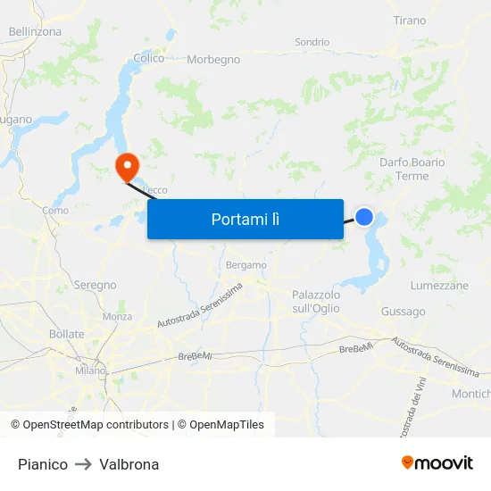 Pianico to Valbrona map