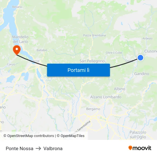 Ponte Nossa to Valbrona map