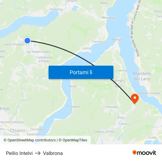 Pellio Intelvi to Valbrona map
