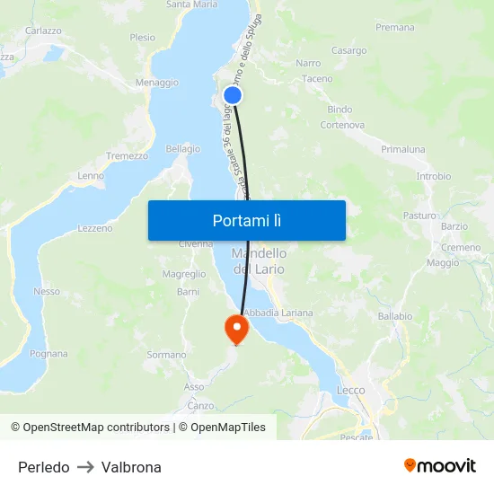 Perledo to Valbrona map