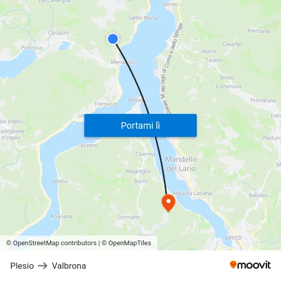 Plesio to Valbrona map