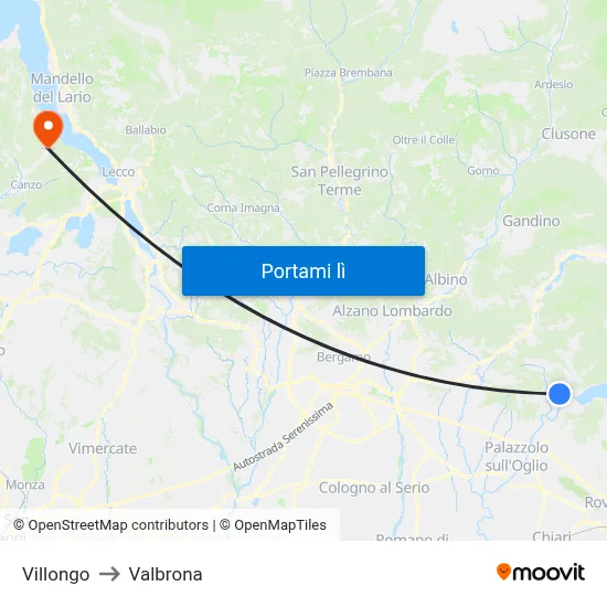 Villongo to Valbrona map