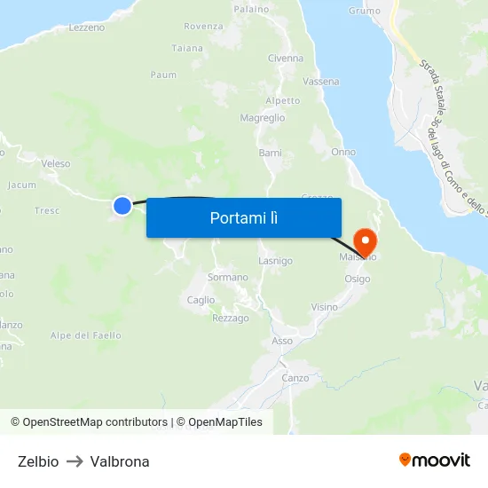 Zelbio to Valbrona map