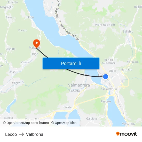Lecco to Valbrona map