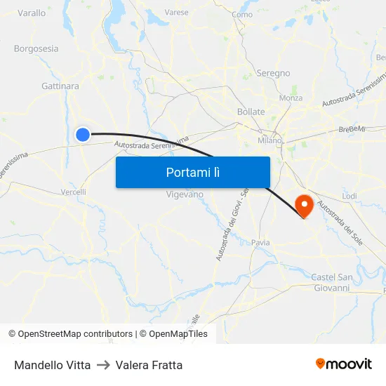 Mandello Vitta to Valera Fratta map