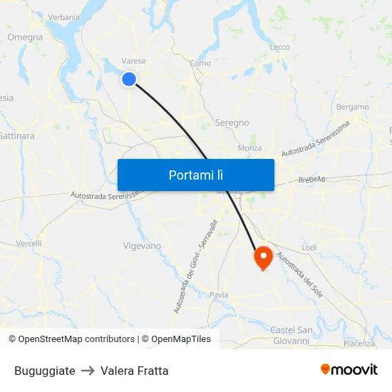 Buguggiate to Valera Fratta map
