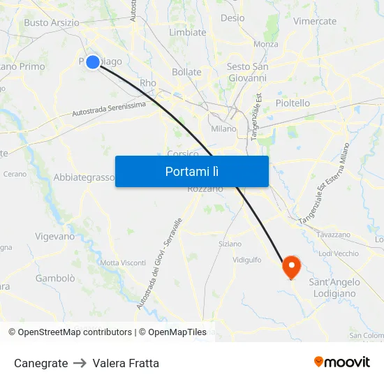 Canegrate to Valera Fratta map