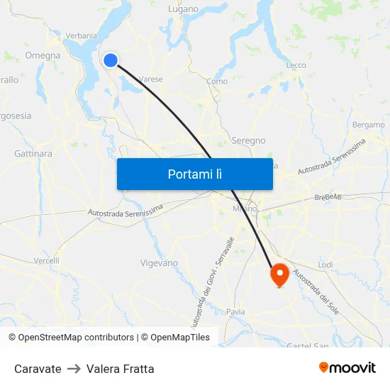 Caravate to Valera Fratta map