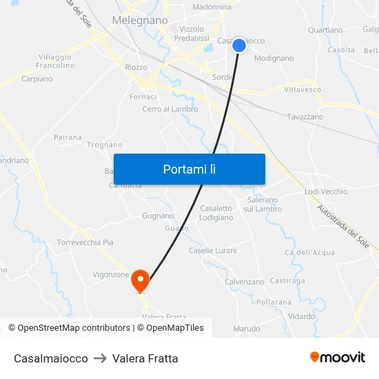 Casalmaiocco to Valera Fratta map