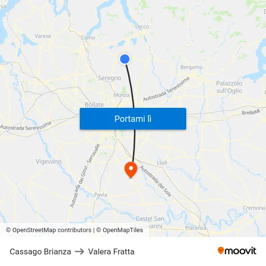 Cassago Brianza to Valera Fratta map