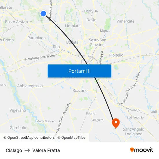Cislago to Valera Fratta map