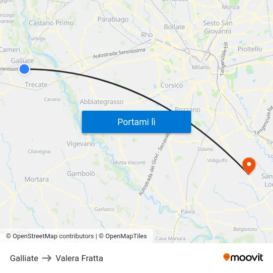 Galliate to Valera Fratta map