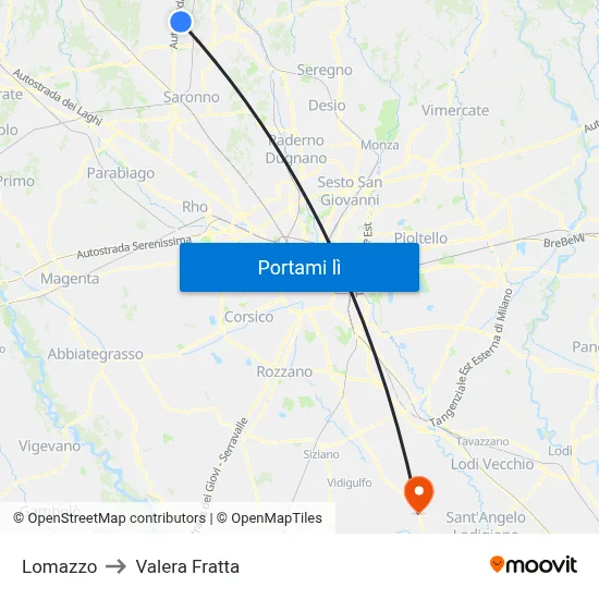 Lomazzo to Valera Fratta map