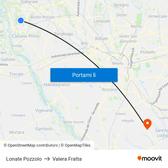 Lonate Pozzolo to Valera Fratta map