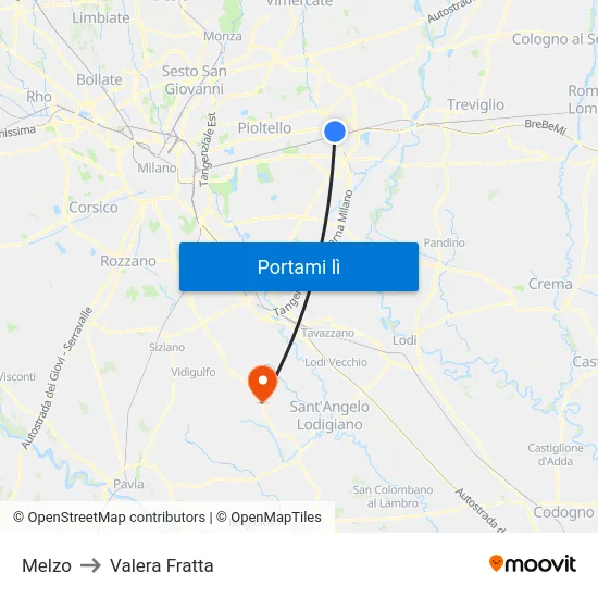 Melzo to Valera Fratta map