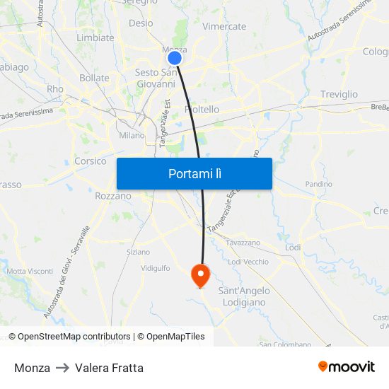 Monza to Valera Fratta map