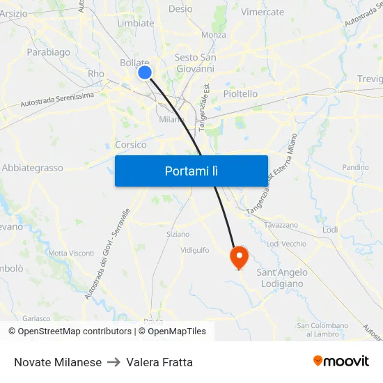 Novate Milanese to Valera Fratta map