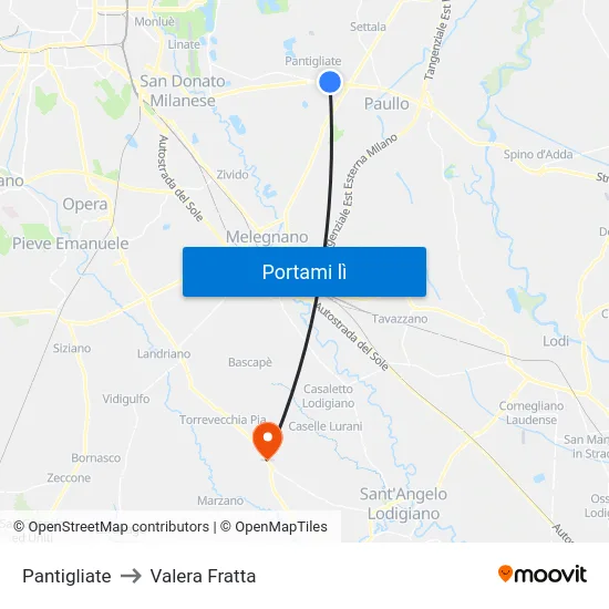 Pantigliate to Valera Fratta map
