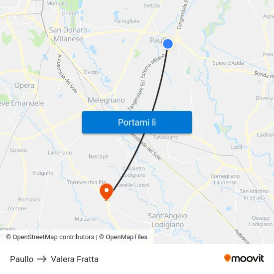 Paullo to Valera Fratta map