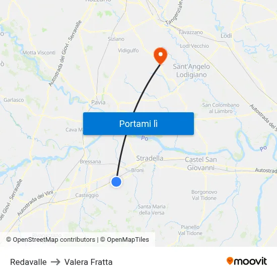Redavalle to Valera Fratta map