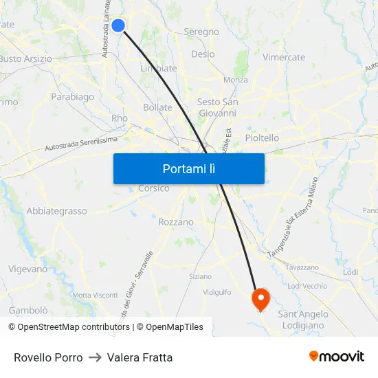 Rovello Porro to Valera Fratta map