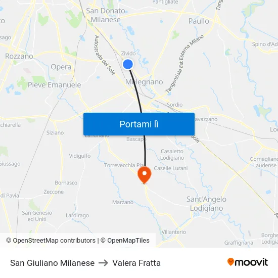 San Giuliano Milanese to Valera Fratta map