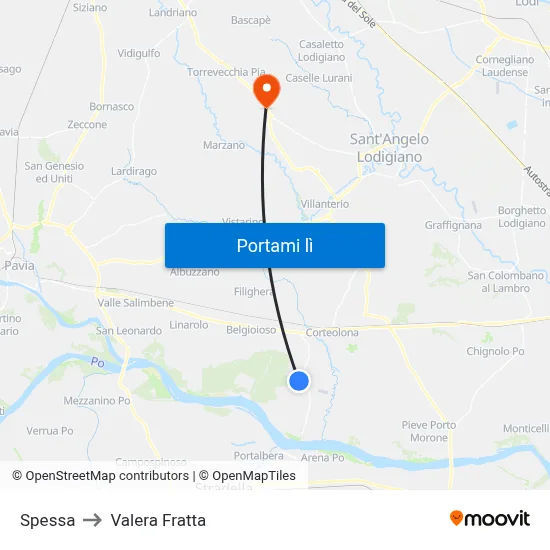 Spessa to Valera Fratta map