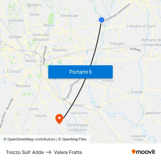 Trezzo Sull' Adda to Valera Fratta map