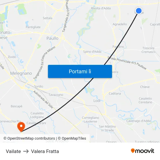 Vailate to Valera Fratta map