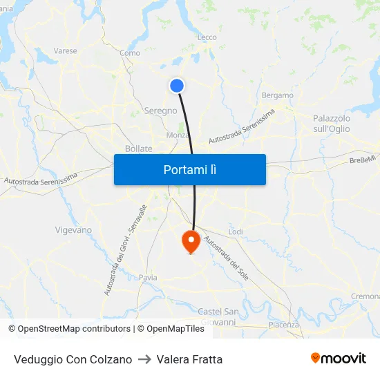 Veduggio Con Colzano to Valera Fratta map