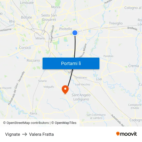 Vignate to Valera Fratta map