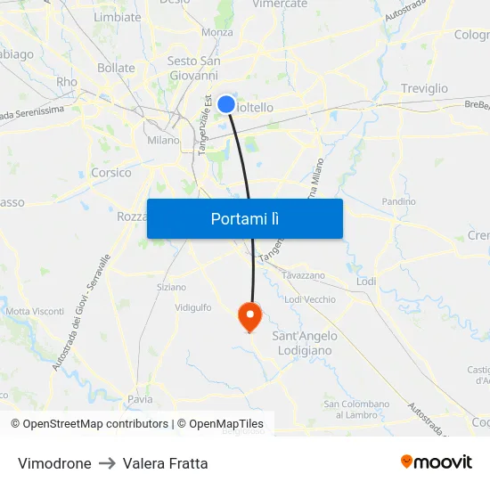 Vimodrone to Valera Fratta map