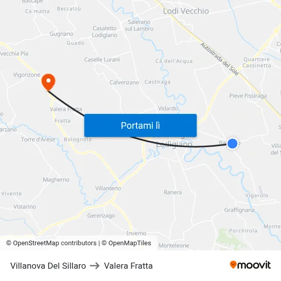 Villanova Del Sillaro to Valera Fratta map