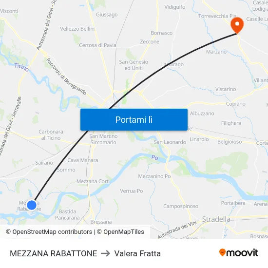 MEZZANA RABATTONE to Valera Fratta map