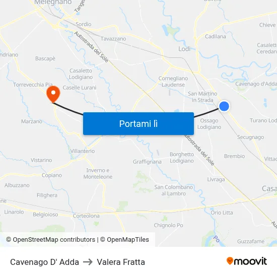Cavenago D' Adda to Valera Fratta map