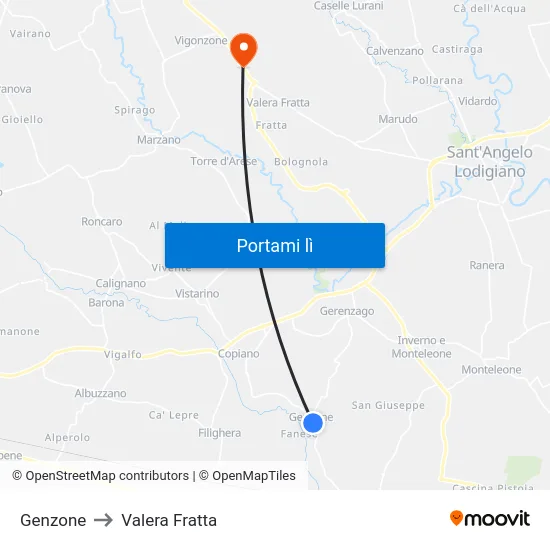 Genzone to Valera Fratta map