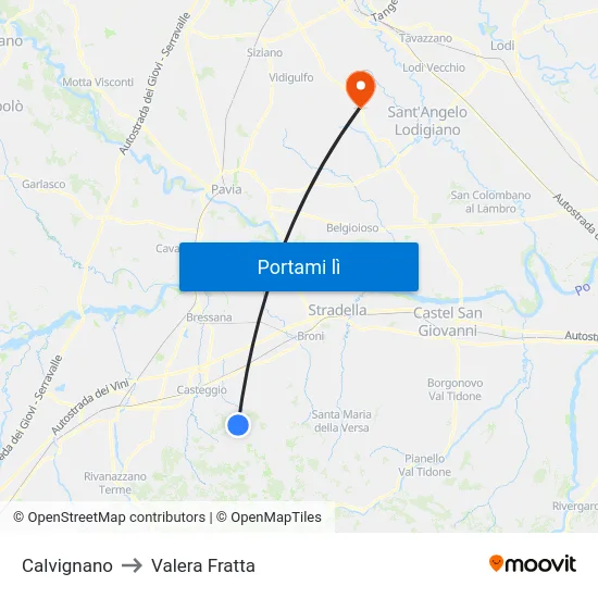 Calvignano to Valera Fratta map