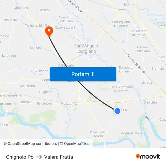 Chignolo Po to Valera Fratta map