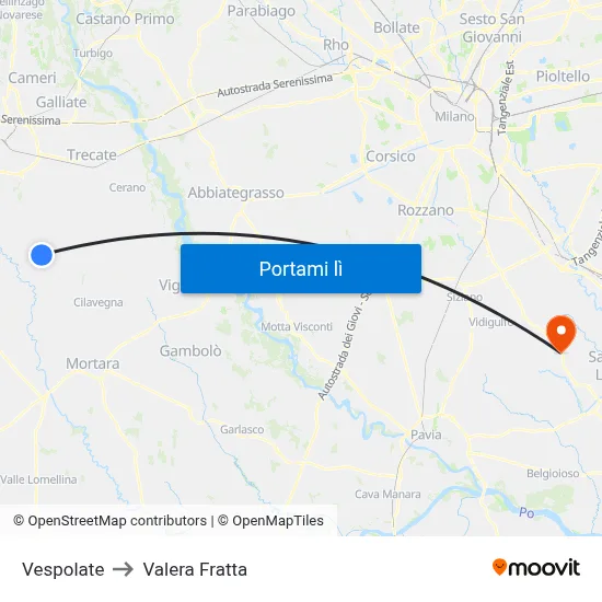 Vespolate to Valera Fratta map
